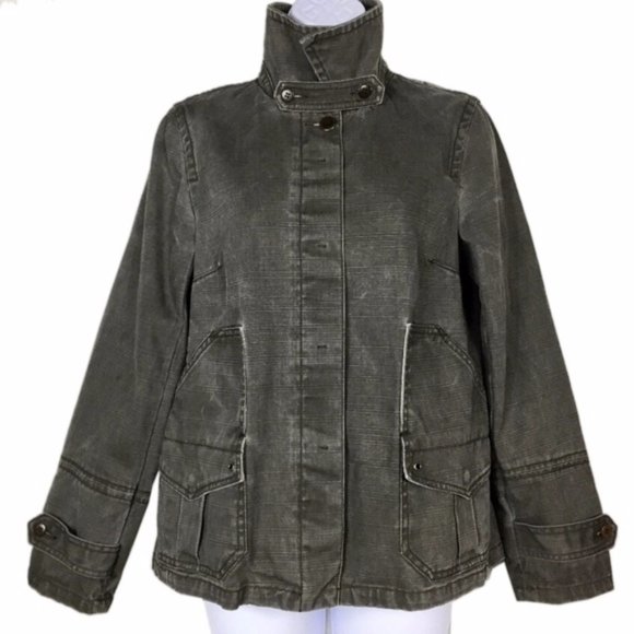 J Crew Gray Denim Style Trench Utility Jacket - Picture 2 of 8